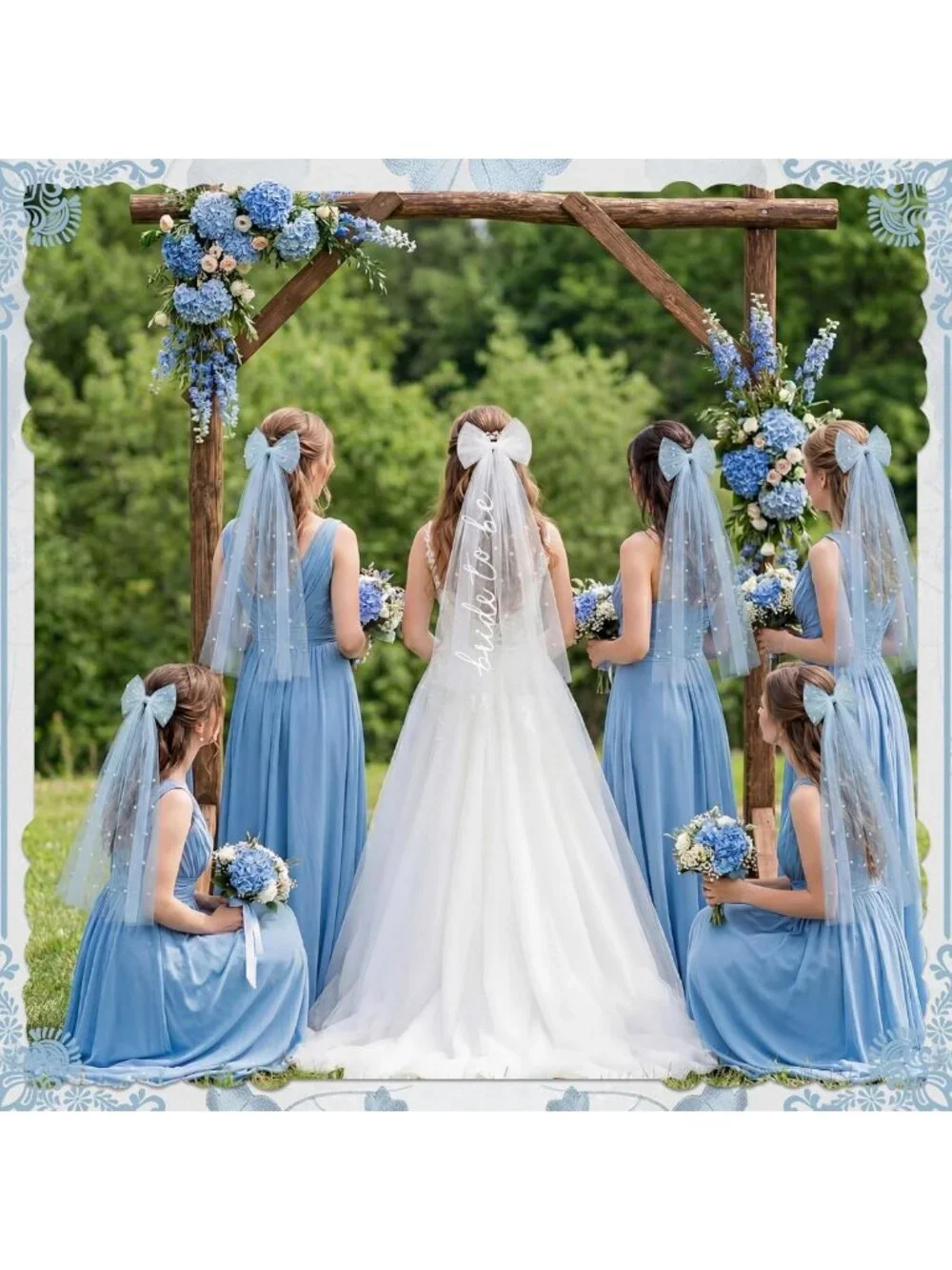 Bachelorette Party Favor Set - 6 Pcs Bride & Bridesmaid Veil, Pearl Hair Pins